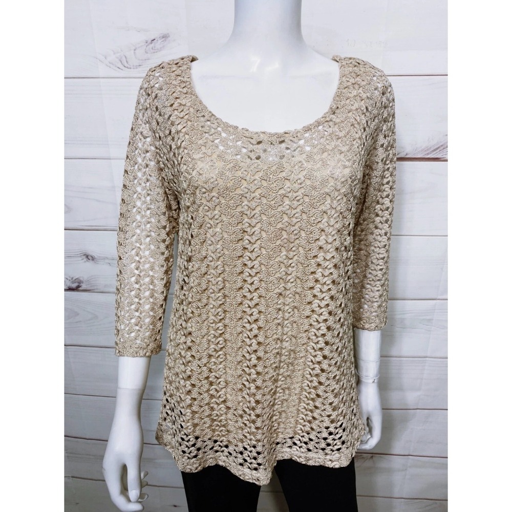 JM Collection Womens Gold Crochet Metallic 2-Piece Tank Top Set Size Medium